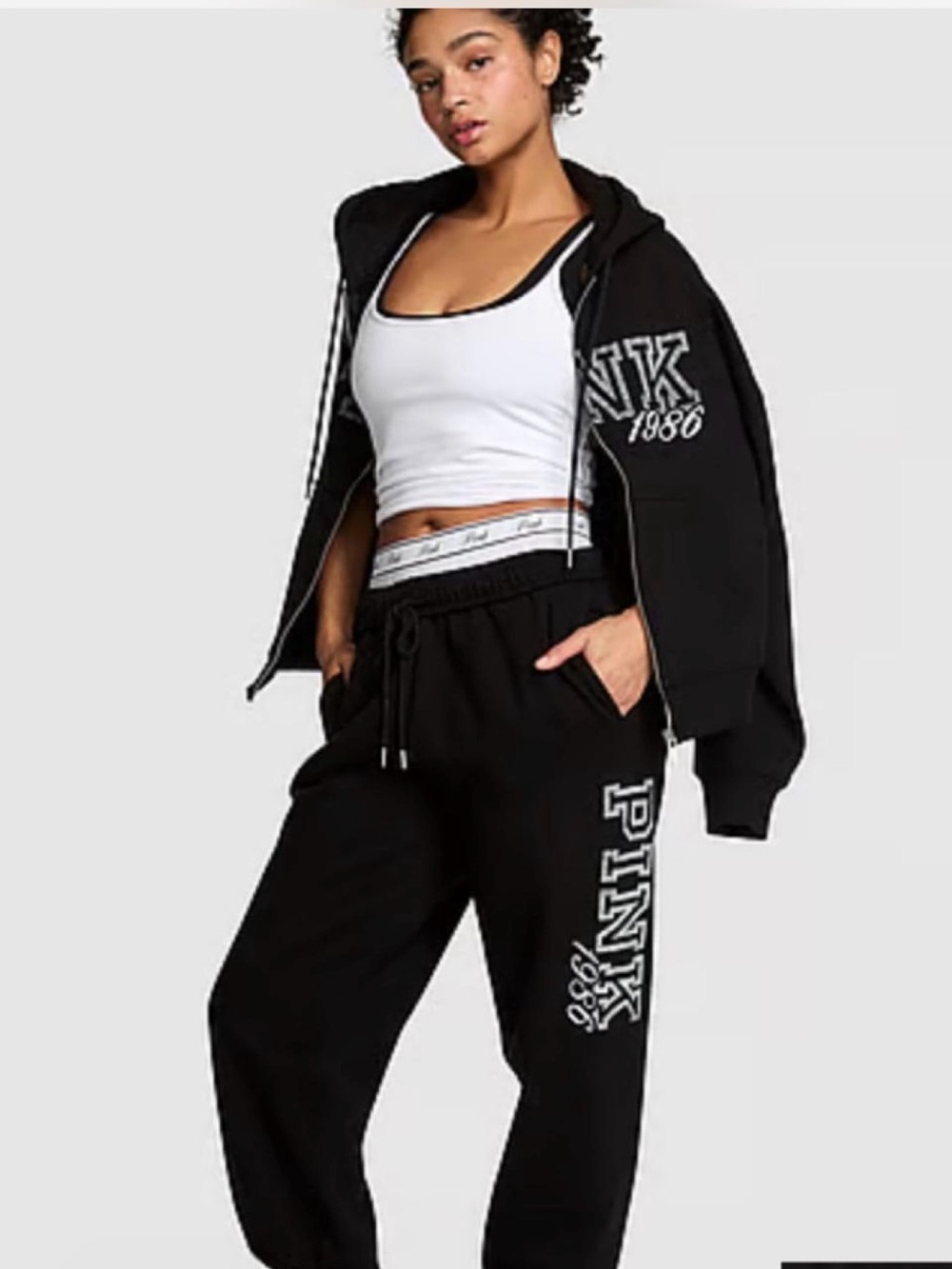 PINK Victoria's Secret Black Logo Track Joggers